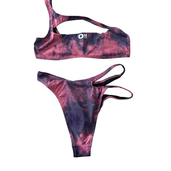 Off-White Womens Tie-Dye Asymmetric Bikini Set Pink & Blue Size 44 Polyester/Ela - Picture 1 of 8